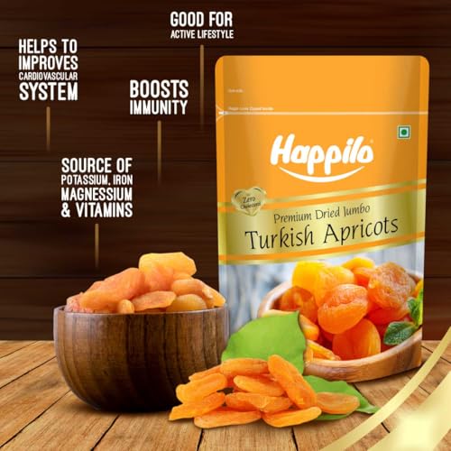 Image of Happilo Dried Premium Turkish Apricot 200g | Healthy Snacks, Dry Fruits | Exotics Apricots Dry Fruits, Seedless Apricots, Jardalu (Pack of 2)