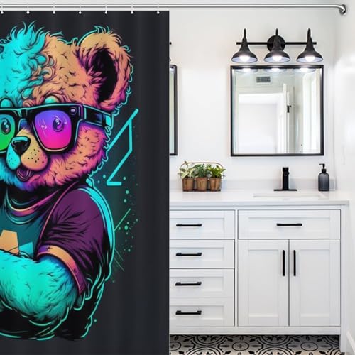 Rideau de douche ours à lunettes imperméable en polyester lavable pour baignoire 140x183cm - 5