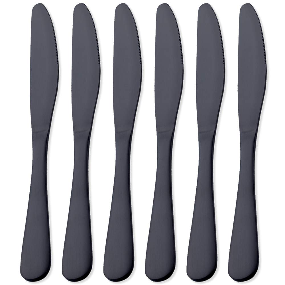 Matte Black Dinner Knife, GoGeiLi Stainless Steel Satin Finish 9.4-inch Dinner Table Knife Set, Service for 6, Dishwasher Safe