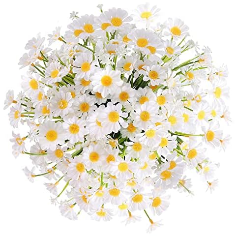 Artificial Flowers Outdoor,UV Resistant 6 Bundles Daisy Fake Plants Outdoor,Faux Plastic Bouquet Greenery Shrubs Flowers for Hanging Home Garden Porch Office Window Wedding Party Decor(White) Cover