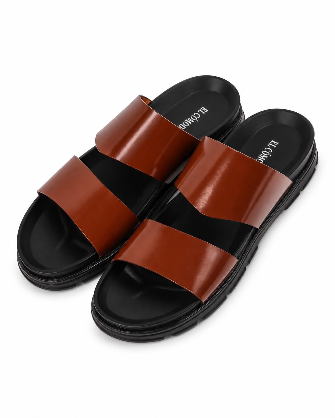 El Comodo Men's Double Strap Leather Slide Sandals, Tan-image-37