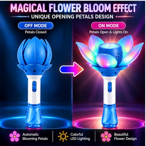 Image of Graphene Automatic Flower Bubble Wand for Girls Boys Magic Bubble Stick Toy Openable Petals LED Lights Princess Bubble Stick Toy Blower Machine Outdoor Party Toy Birthday Gift Kids 3+Years (Blue)