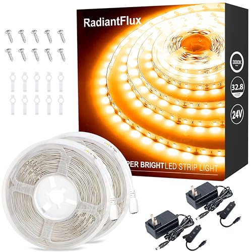 Image of RadiantFlux Warm White LED Strip Lights, 2 Sets 32.8ft Flexible Tape Lights, 1200 LEDs Bright Lighting for Cabinet, Shelves, Living Room, Study, Wardrobe & Ideal House Warming Gifts