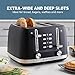 West Bend Toaster 4-Slice Extra-Wide and Deep Slots with 3 Functions and 7 Shade Settings Manual Toast Lift Lever Auto Shut-Off and Removable Crumb Tray, 1500-Watts, Black
