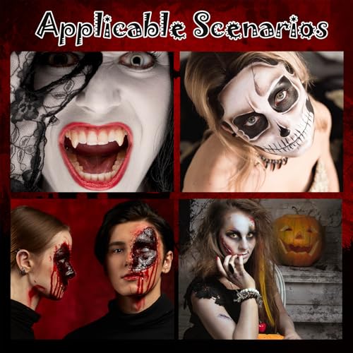 Black White Red Cream Face Body Paint Set Halloween Vampire Teeth Washable Fake Blood, Body Painting Kit for Halloween Clown Makeup, Cosplay, Costume, SFX Special Effect, Theme Parties - Image 5