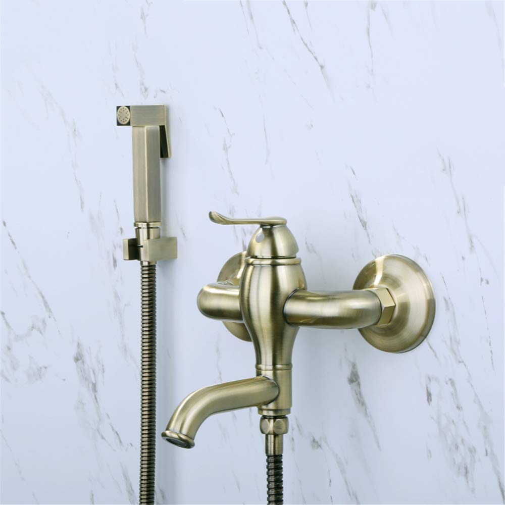 GLJTUO Hot and Cold Toilet Bidet Sprayer, Hand Held Shower, Antique Bronze Solid Brass Mixer Valve Faucet,B Set,A Set