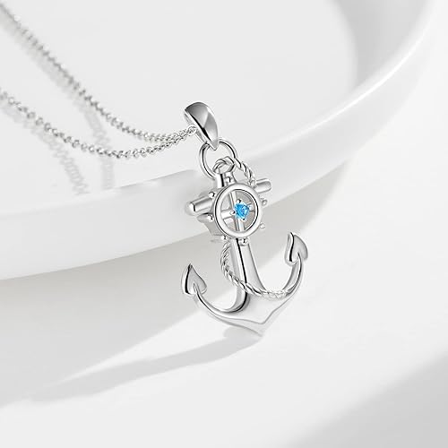 Miniatura 3 de Cuoka Collar con colgante de ancla de plata de ley, joyería náutica marinera para mujer