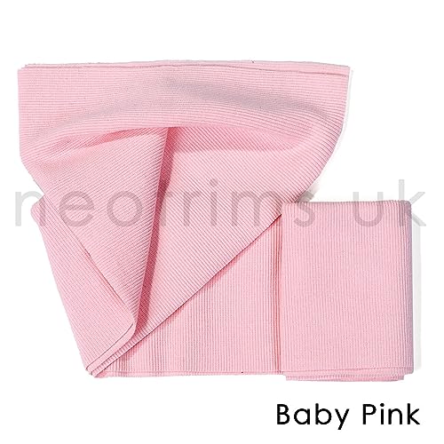 Knit Rib Elastane Waistbands Ribbing Strip, Neotrims Stretch 2 x 2 Fabric Material, Great Recovery Resilient. Use Garment Cuffs, Collars, Welt Edge. 100cms x 20cms Panel. Baby Pink, 2 Strips3