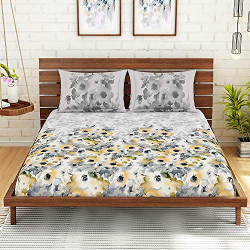 Image of Spaces Atrium 144 TC 100% Cotton Queen Size Double Bedsheet with 2 Pillow Covers ( 88 inch X 108 inch Inches) - Gold (ATR-5)