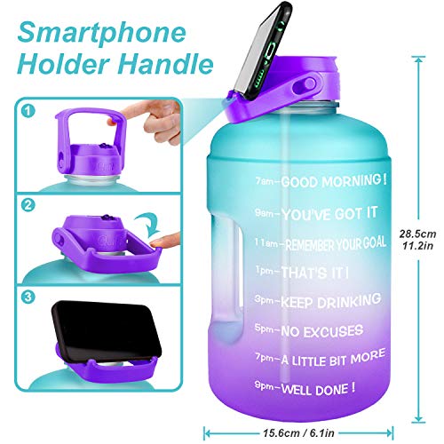 Image of QuiFit 1 Gallon Water Bottle - with Straw & Motivational Time Marker Leak-Proof BPA Free Reusable Gym Sports Outdoor Large(128OZ /73OZ) Capacity Water Jug
