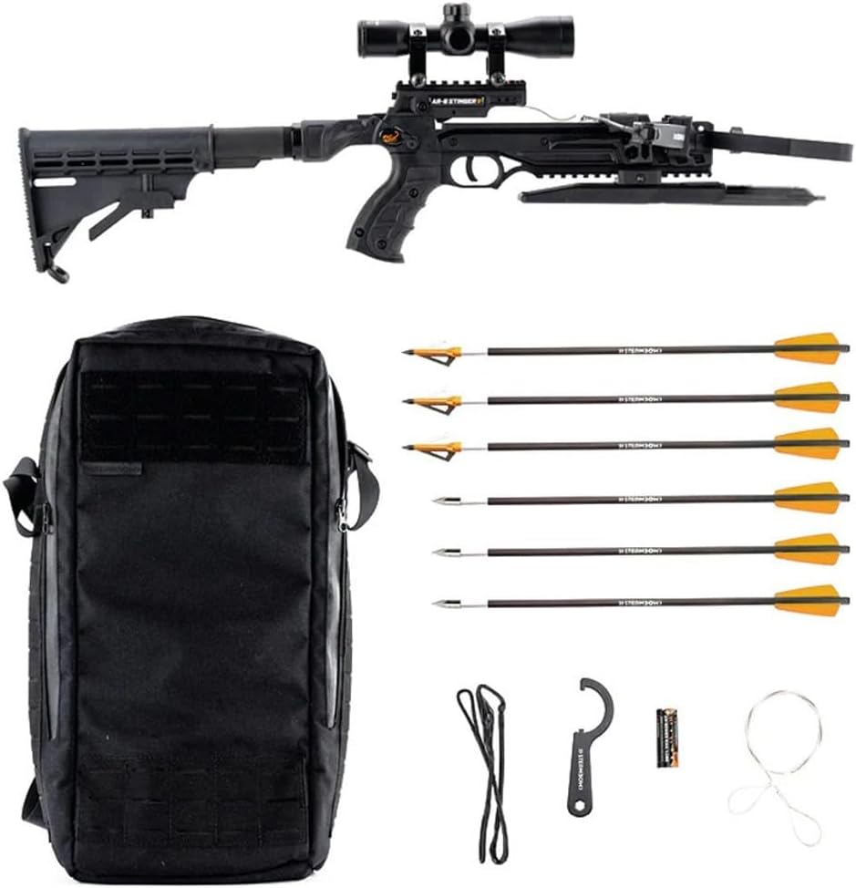 Steambow AR-Series Survival Crossbow Bundle | Survival Crossbow with Knife, Scope and Bag | Collapsible, Easy to Transport, Lightweight | Up to 250 fps with 14" Arrows