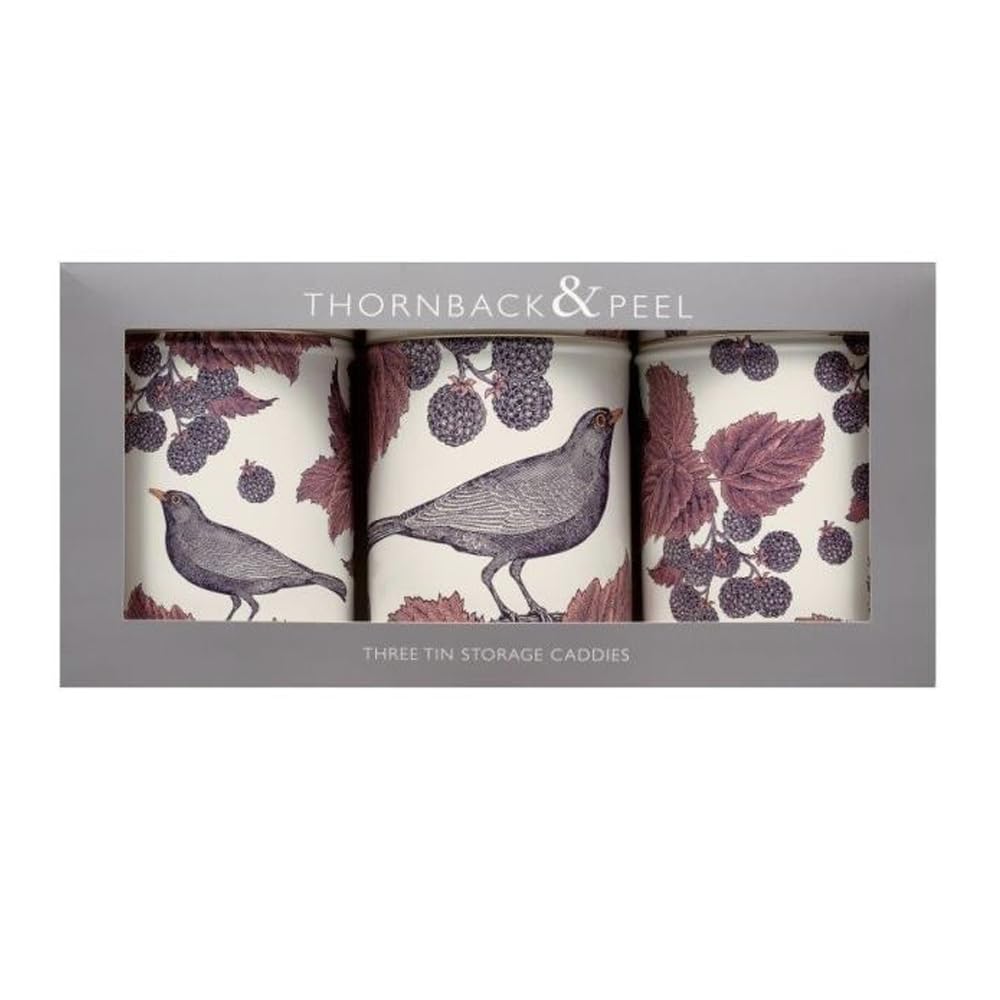 Thornback and Peel Storage Caddies Blackbird and Bramble Set of 3 Steel Round