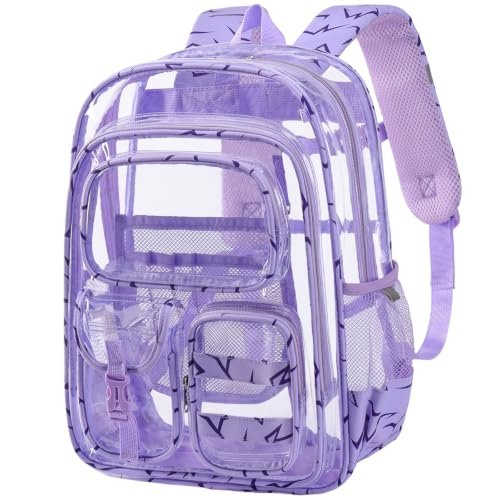 Image of Three-layer Clear Backpack, Heavy Duty Clear Bookbag for Kids, See Through Backpack Transparent Bag for Girls Boys (Purple Lightning)