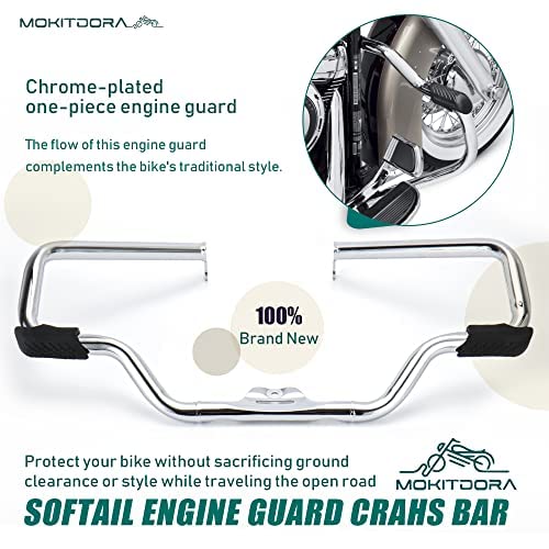 Mokitdora Softail Engine Guard Highway Rail Mustache Crash Bar 1.25" Fat For Harley Softail Fat Boy Street Bob Heritage Classic Low Rider Deluxe 2018-Up, Chrome #TOP4