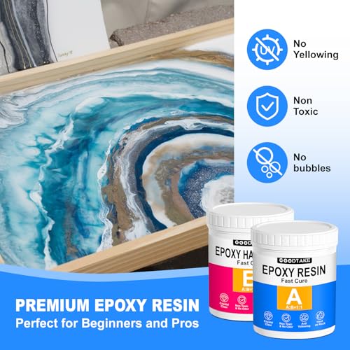 Image of GOODTAKE Crystal Clear Epoxy Resin Kit, 24 oz - High Gloss, Self-Leveling, Bubble-Free Formula for Resin Art, Jewelry Making, Tabletop Coating, and DIY Crafts - Non-Toxic & UV Resistant
