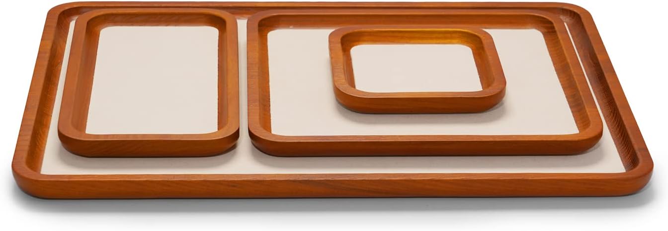 Oirlv Solid Wood Jewelry Display Tray Small Jewelry Tray Rings Earrings Bracelets Necklace Holder Organizer(Small, Creamy-white) - Image 2