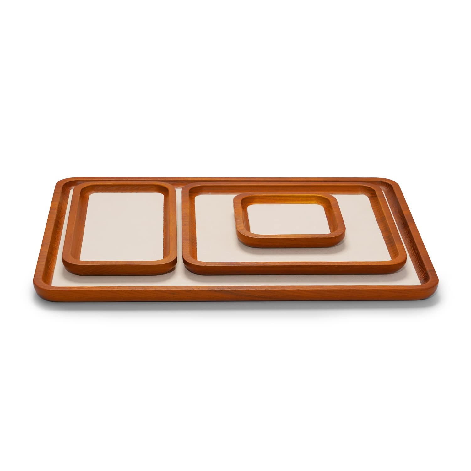 Oirlv Petit plateau à bijoux en bois massif pour bagues, boucles d'oreilles, bracelets, colliers (rectangulaire, blanc crème)