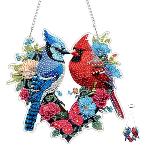 TOSTOG Bird Diamond Art Hanging Kits for Adults, Cardinal Bluebird Diamond Painting for Adults Window Pendant, Special Shape Diamonds Diamond Painting Hanging Pendant Kit for Decor Gift by TOSTOG - Used condition - US$8.49