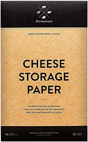 Formaticum Cheese Storage Wax Coated Paper - Porous Wax Sheets From France - Keep Cheese or Charcuterie Fresh - Professional Grade Cheese Paper for Wrapping Cheese - 11 x 14 (15 Sheets with Labels)