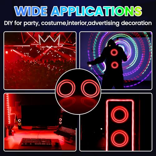 Image of EL Panel Light, Glowing LED Eyes Electroluminescent El Sheet Panel Light DIY Cuttable Round Ring EL Sheet Cosplay Mask Eyes Decoration with Battery Box (Red)