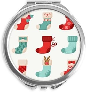 Merry mas Colorful Sock Illustration Hand Compact Mirror Round Portable Pocket Glass