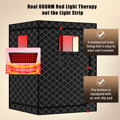 Image of Smartmak 2 Person Portable Sauna Box with Infrared 660nm Red Light Therapy Lamp for Home Relaxation, Large Full Body Sauna Tent, 1500W High Power Hot Air Saunas Spa Pod, 2 Folding Chairs
