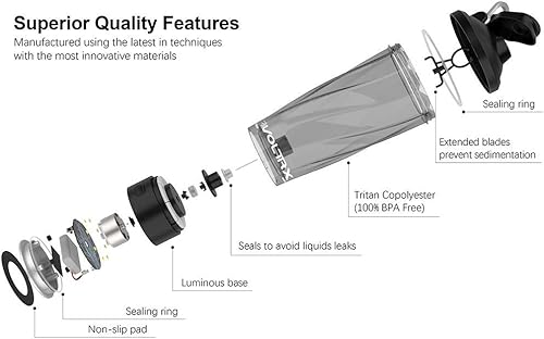 Miniatura 2 de VOLTRX Botella mezcladora eléctrica de proteínas de alta calidad, hecha con Tritan, sin BPA, vaso mezclador portátil Vortex de 24 onzasvasos