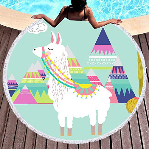 Suluia Round Beach Towel Oversized Clearance Microfiber Large Beach Blanket Boho Hippie Sand Proof Quick Dry Roundie Pool Towel Thick Circle Towels Beach Gifts For Women Super Absorbent 60 Inch, Llama #TOP1