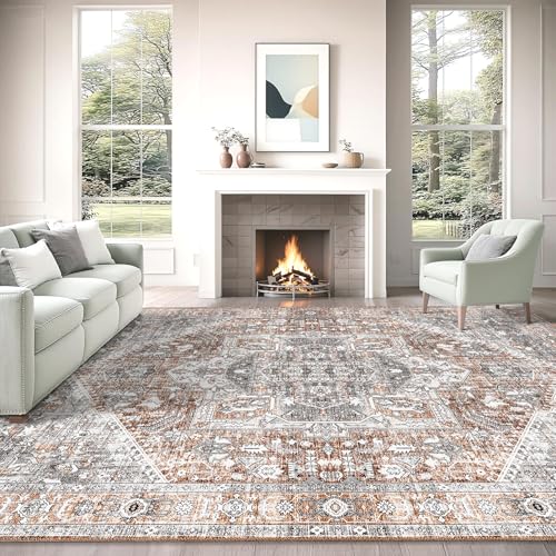 Vintage Persian-Oushak Print Area Rug Washable Non-Slip