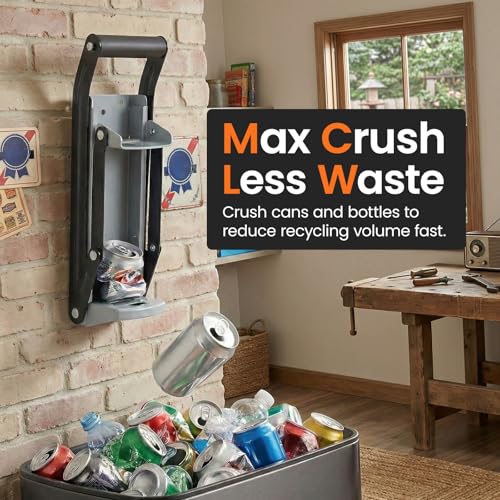 16oz Heavy Duty Can Crusher Wall Mounted – Aluminum Beer & Soda Can Smasher with Bottle Opener, Non-Slip Handle, Easy Install Recycling Tool for 12oz & 16oz Cans - Image 6