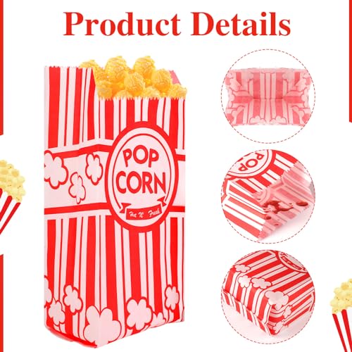 Image of 600 Pcs Paper Popcorn Bags, 1 Oz, Oil-Resistant, for Movie Nights Business | Food-grade paper, individual serving size, easy to stack, for popcorn machine, school carnivals, parties