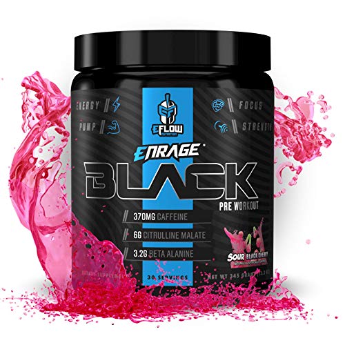 Image of eFlow Nutrition Enrage Black High Stimulant Pre Workout Supplement - Preworkout Powder to Boost Energy, Pumps and Strength - 4 Flavors (30 Servings) (Sour Black Cherry)