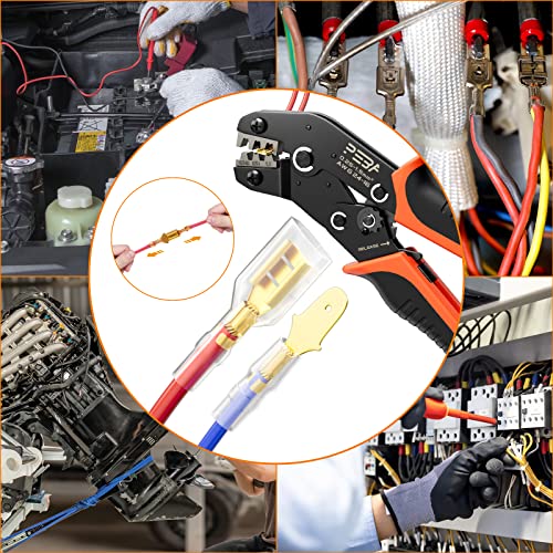 Spade Connector Crimping Tool Kit,Peba Ratcheting Wire Crimper 24-14Awg +400 Pcs 2.8/4.8/6.3Mm Male/Female Wire Spade Connectors &Ring Terminals,Wire Crimping Tool For Spade Terminal Electrical Wiring #TOP5