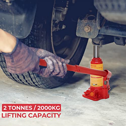 GADLANE Hydraulische bidonkrik, 2 ton, krachtige, duurzame hydraulische krik van gelegeerd staal met 2 ton hefvermogen (2000 kg), veiligheidsoverbelastingsventiel en quick-fit handvat, voor kleine - Afbeelding 4