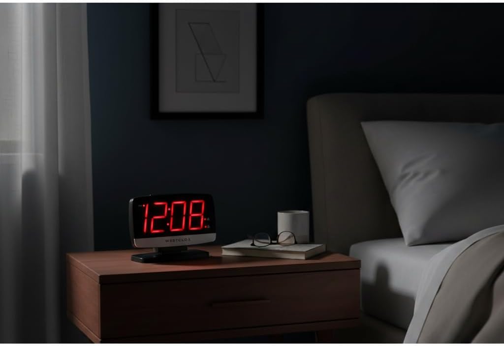 Westclox Tilt & Swivel Digital Alarm Clock Extra Large 1.8” LED Time Display–Easy to Read Display Great for Bedroom Home Office Model# 71052 (Red)