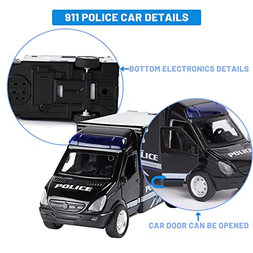 2 Pack Diecast Emergency Vehicle Toy Playsets,Pull Back Alloy Metal Car With Openable Doors,Fire Truck,Police Car Playset For Kids Boys #TOP2