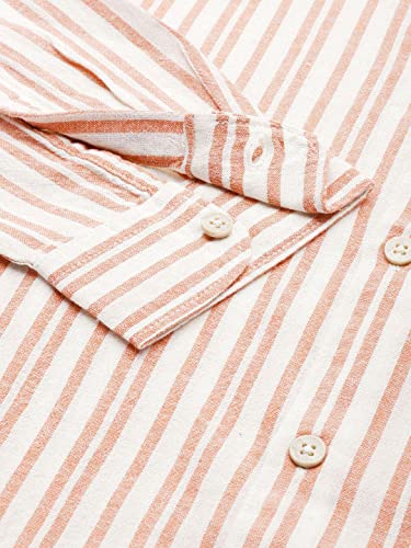 Image of THE BEAR HOUSE Men's Off White & Orange Slim Fit Striped Linen Cotton Casual Shirt | 3XL |TBH-ORB-OR-3XL |