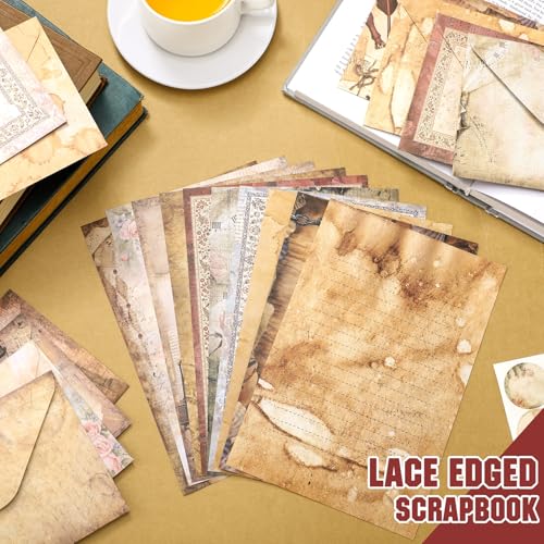 Image of TaoBary 160 Pcs Lace Edged Scrapbook Stationery Paper and Envelopes Set | 5.5 x 8.25 '' Letter Writing Kit, 50 Double Sided Stationery Writing Papers 50 Matching Envelopes 60 Round Dot Sticker