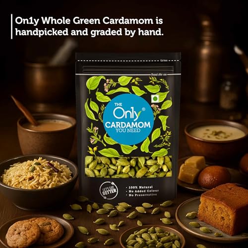 Image of On1y Green Cardamom, 50 gm, Elaichi, Chhoti Elaichi, Bold Size Full Pods, Additive Free, All Natural