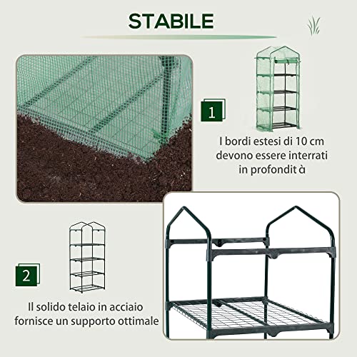 Outsunny Serra Per Piante Verticale Con Scaffale A 4 Ripiani, Serra Da Balcone E Terrazzo In Acciaio E Pe Verde Scuro, 70X50X160Cm - 3