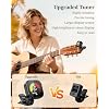New Bee Guitar Tuner Clip-On Rechargeable with Color Screen 360 Rotatable Acoustic Chromatic Open Tuning for Guitar, Bass, Ukulele, Violin (Black, 2 Pack)