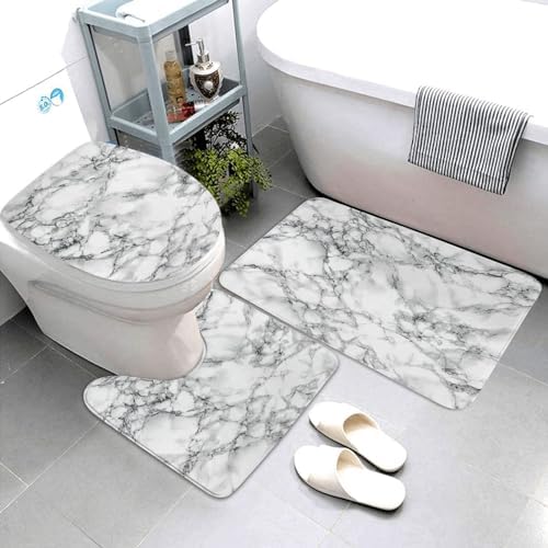 Amazon.com: Jbofyee Black and White Marble 3 Piece Bathroom Rugs Set, Bath Mat + Contour Mat ...