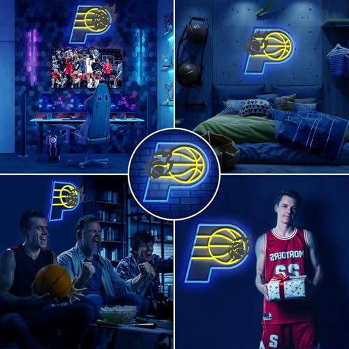 Image of Basketball Team Neon Sign, Sport Light Up Dimmable Basketball Team Logo Hanging USB Powered Led Neon Sign for Wall Decor, Bedroom, Man Cave, Party, Birthday Party Christmas Merch Deco Gift for Boys Teens Fans