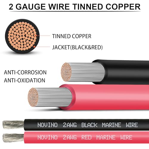 2 Gauge Maine Wire Include 2 Gauge 20FT Black & 20FT Red,2AWG Marine Grade Wire Oxygen-Free Tinned Copper Electrical Cable for Boat Automotive RV Camper Trailer Speaker Lighting Outdoor