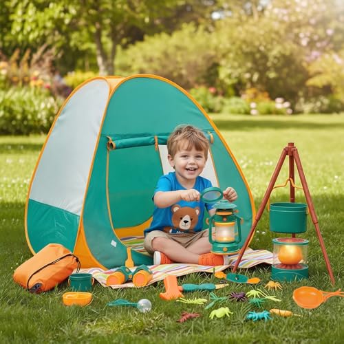 Meland Kids Camping Set with Tent - Toddler Toys for Boys with Campfire, Camping Toys for Kids Indoor Outdoor Pretend Play, Gift Idea for Boys Age 3,4,5,6 Year Old Birthday Christmas (Green) - Image 3