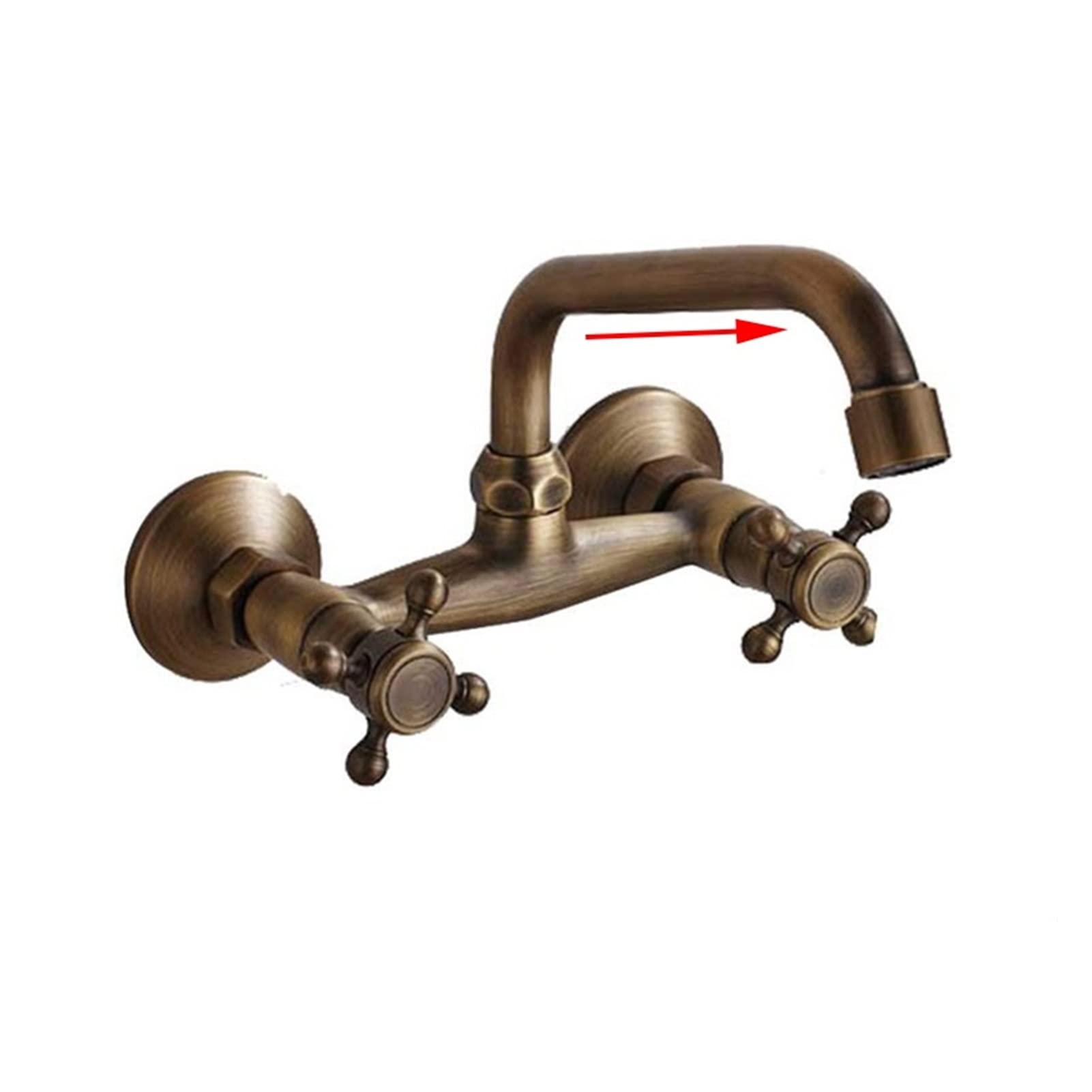 Cudtapi Antique Brass A Bathroom Faucet Black Bathroom Basin Faucet 360 Degree Rotating Spout Hot And Cold Two-Handle Wall Mounted Kitchen(Antique Brass A)