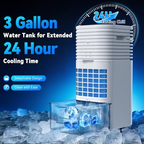 Image of Windowless Air Conditioner, Compatible with DeWalt 20V Max Battery | AC /DC Powered, 4Modes, 3Speeds, 15H Timer, 3 Gal Tank for 24H Cooling 600Sq.Ft, No Hose Needed for Room, Battery Not Included