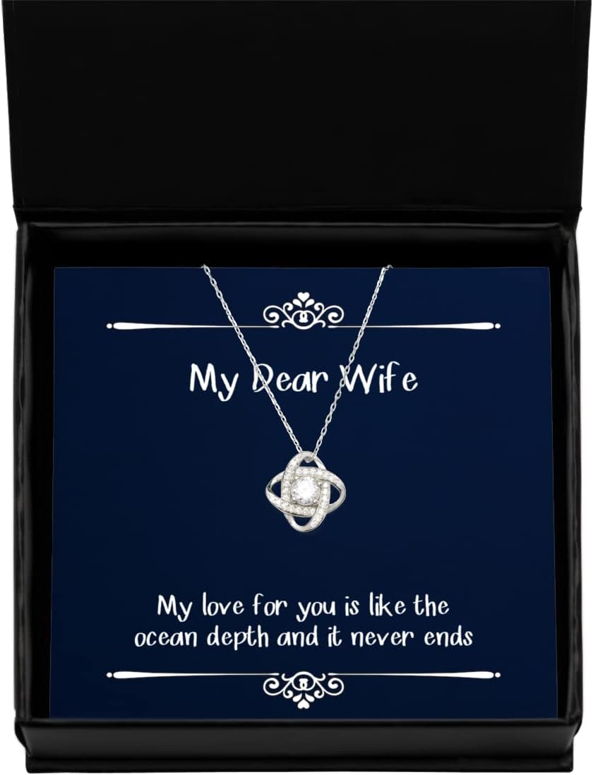 Krumfortable Living My Love for You is Like The Ocean Depth and it Never Ends Wife Love Knot Silver Necklace, New Wife, for Wife