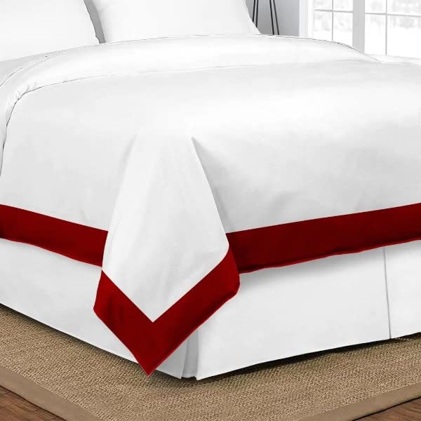 100% Cotton Luxurious Dual Tone Duvet/Rajai/Blanket Cover 5 PC Set- Zipper Closure Duvet Cover with 4 Pillow Cover- 400TC Dual Color Comforter Cover- Soft & Comfy- Double Size,White/Burgandy Solid 1