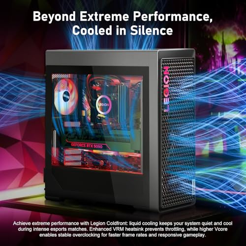 Image of Lenovo Legion T7i 5090 Gaming Tower Desktop, Intel Core Ultra 9 285K, GeForce RTX 5090, 64GB DDR5, 4TB SSD, Liquid Cooling, 3X DP, HDMI, Wi-Fi 6, Windows 11 Pro, Black